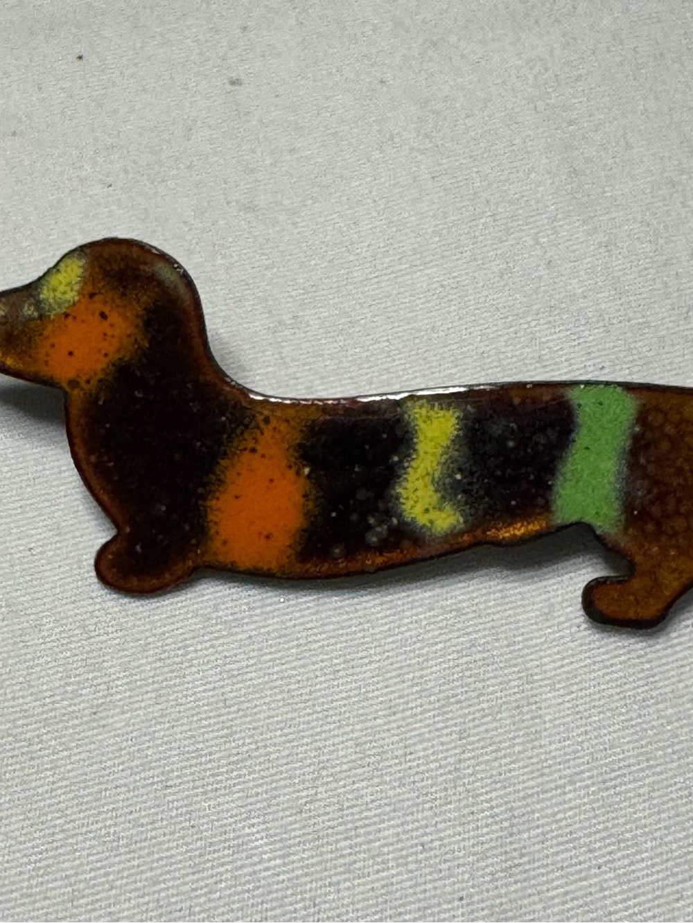 Enamel Copper Dachshund Reiner Dog Brooch Colorful Fun Pin